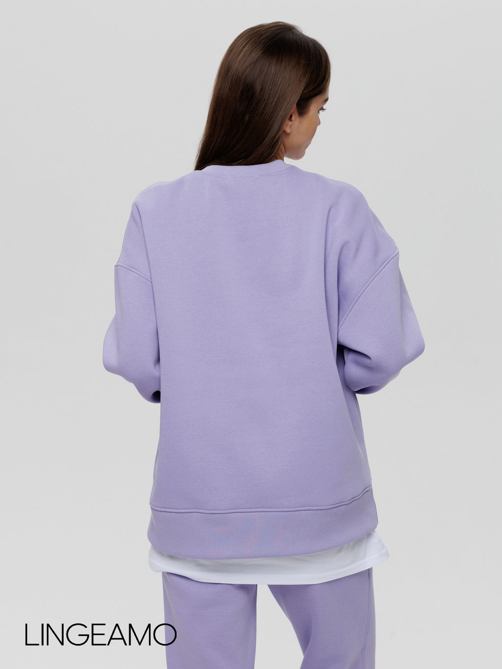 Женский свитшот оверсайз из футера с начесом Lingeamo сиреневый ВК-23 (32)  фото 11