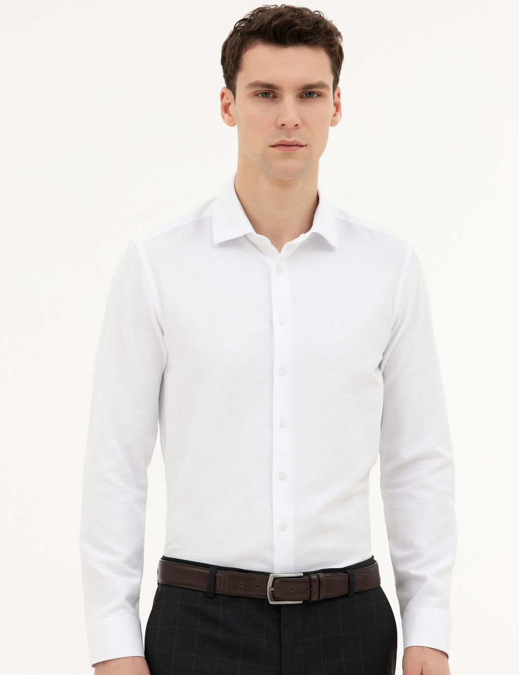Рубашка Pierre Cardin Slim Fit белая с длинным рукавом