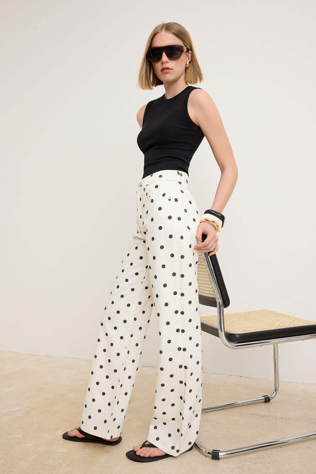 _ok Renkli Puantiye Bask_l_ Y_ksek Bel Wide Leg Jeans TWOSS26JE00314 - Trendyolmilla фото 2