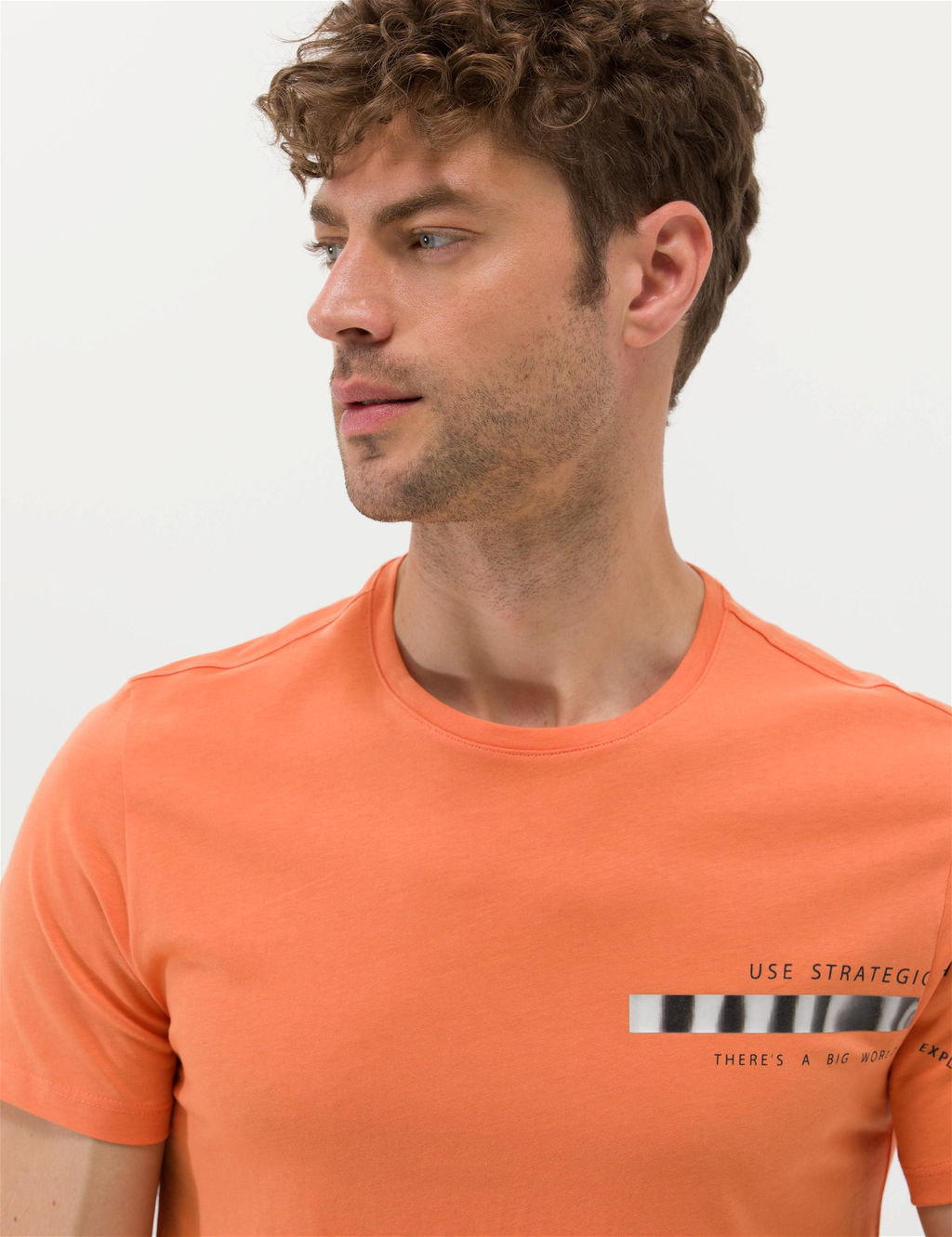 Turuncu Slim Fit Bask_l_ Bisiklet Yaka Ti__rt