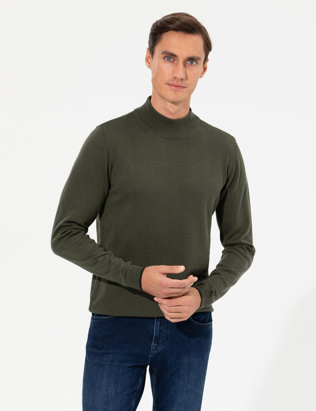 Базовый трикотажный свитер приталенного кроя цвета хаки-полурыбака Fisherman - Cacharel фото 3