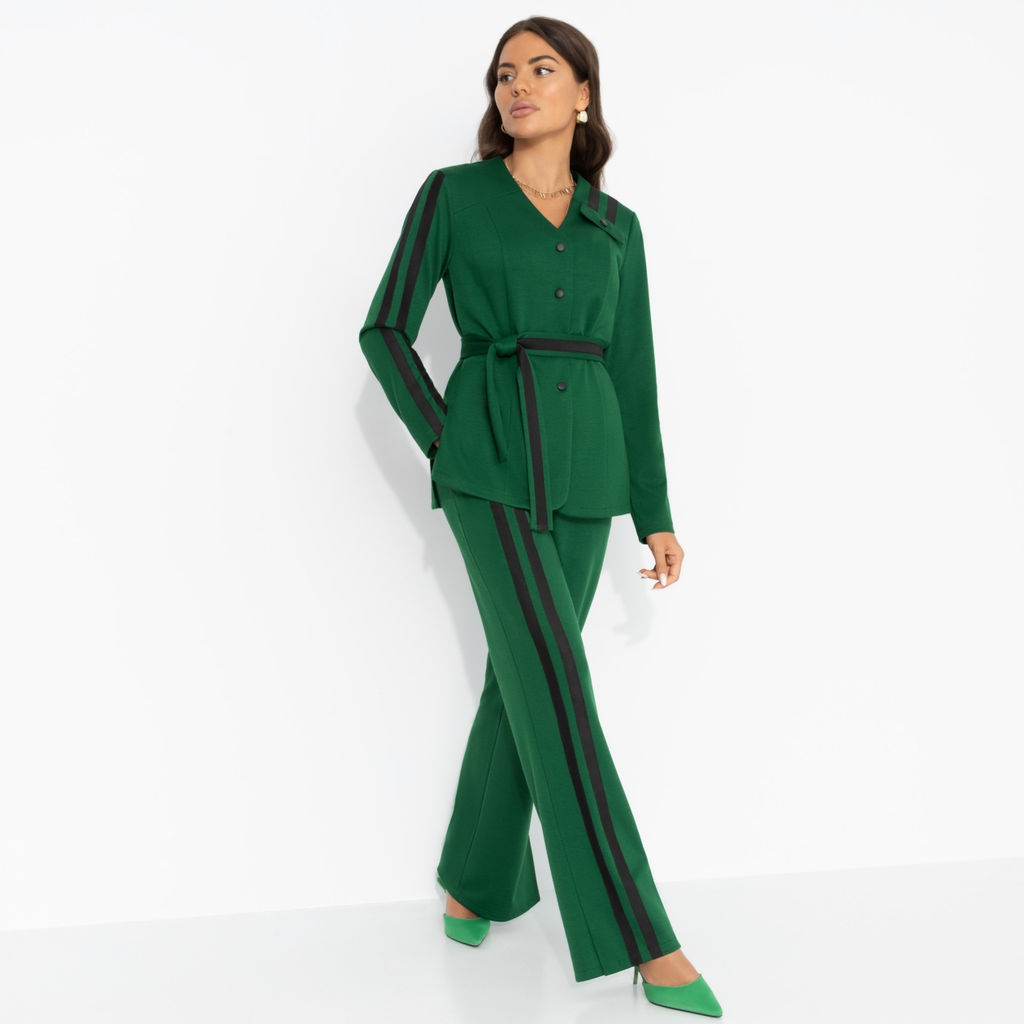 Брючный костюм из трикотажа, Личное превосходство (изумруд, 2 в 1, с поясом) - Charutti фото 7