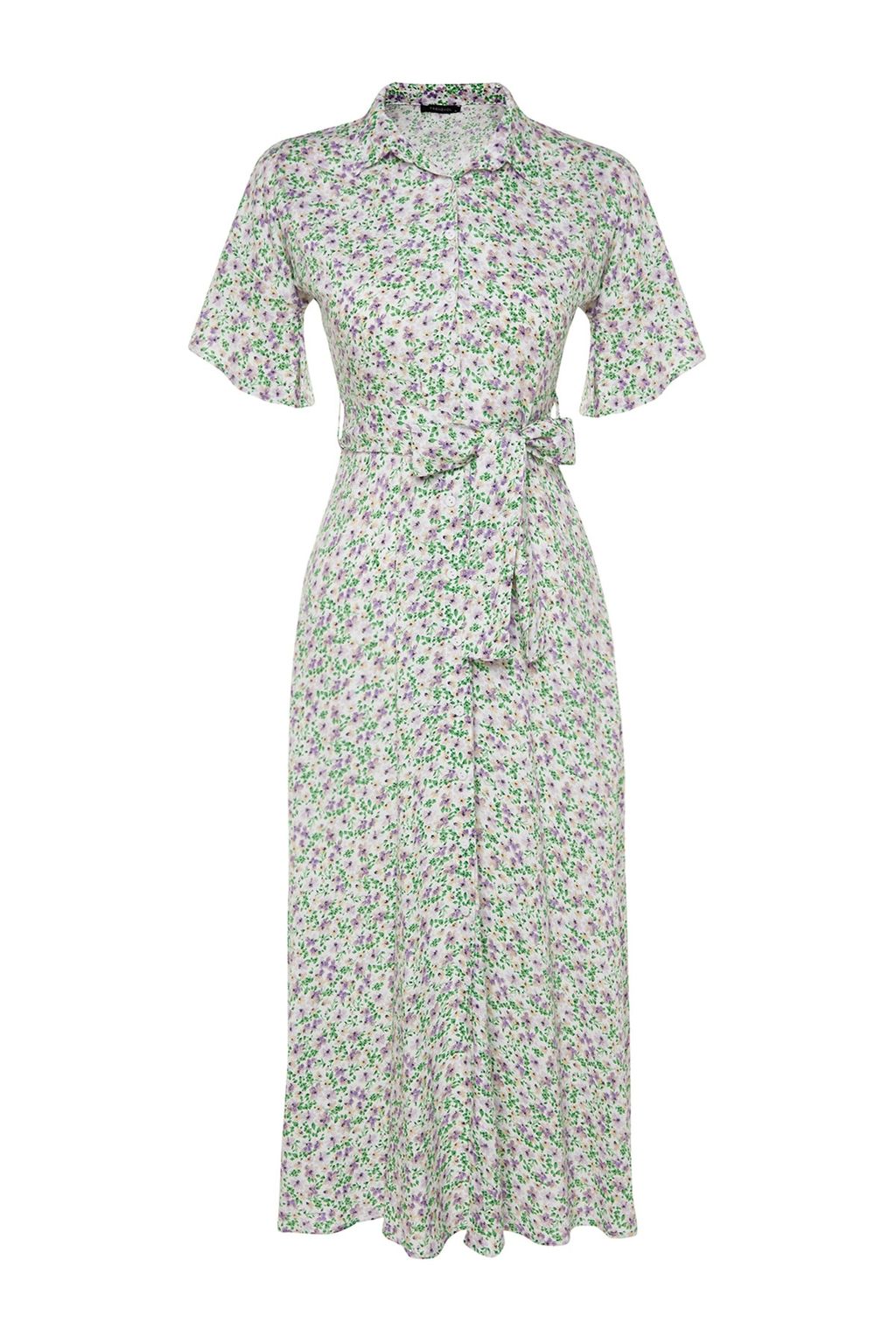 Mor Kusakl? Cicek Desenli Maxi Viskon Dokuma Gomlek Elbise TWOSS19EL0094