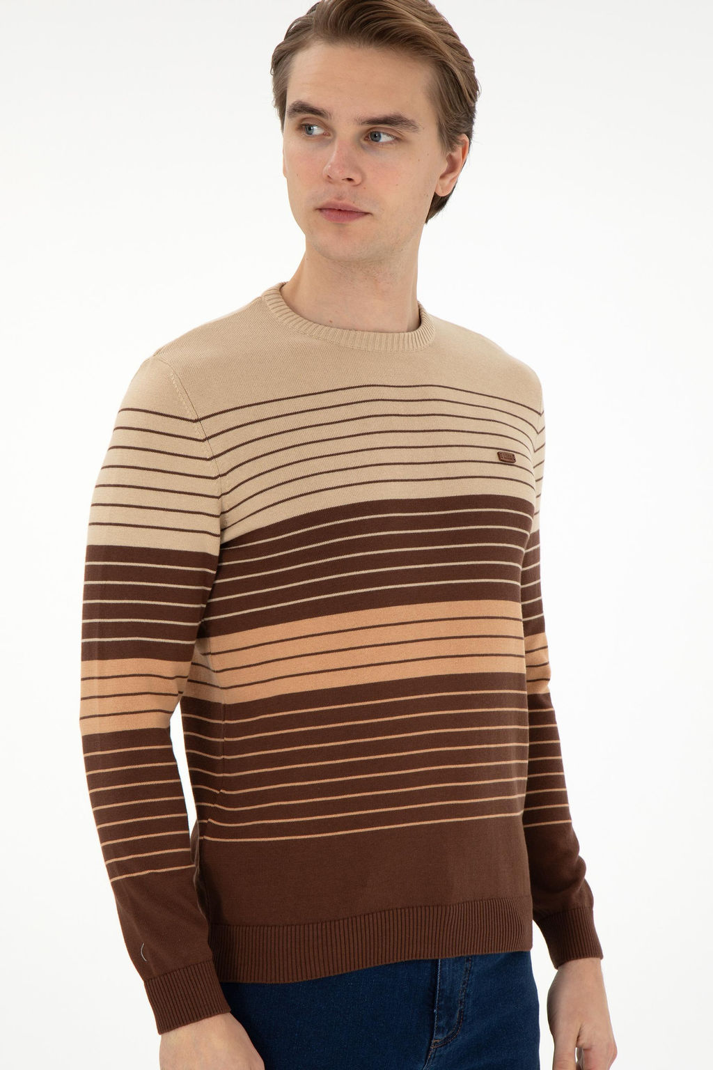Erkek Slim Fit Bisiklet Yaka Kahverengi Kazak - U.s. polo assn фото 3