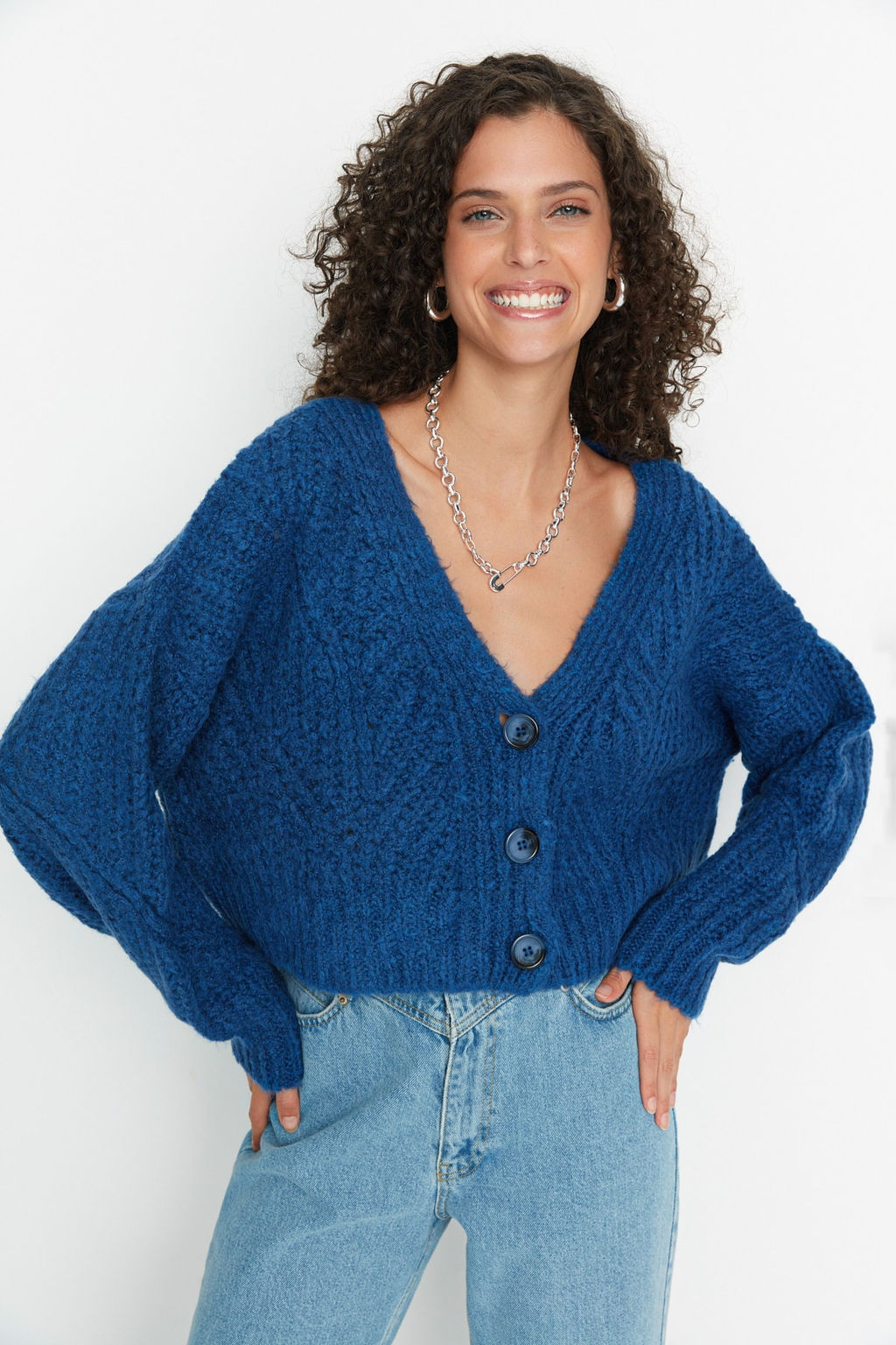 Indigo Yumusak Dokulu Crop Triko H?rka TWOAW21HI0017