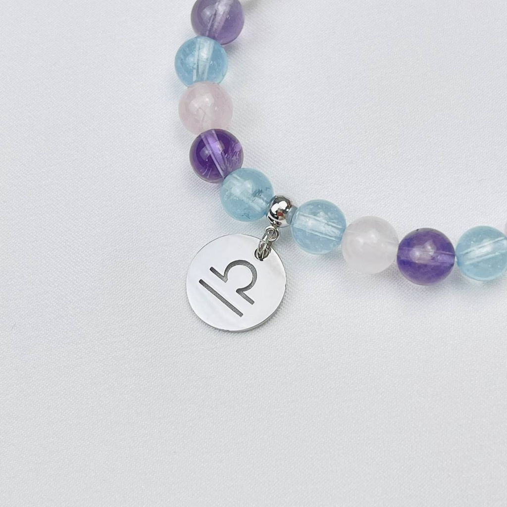 Браслет для "Весов" из Аквамарина,Аметиста и Розового кварца 17 см