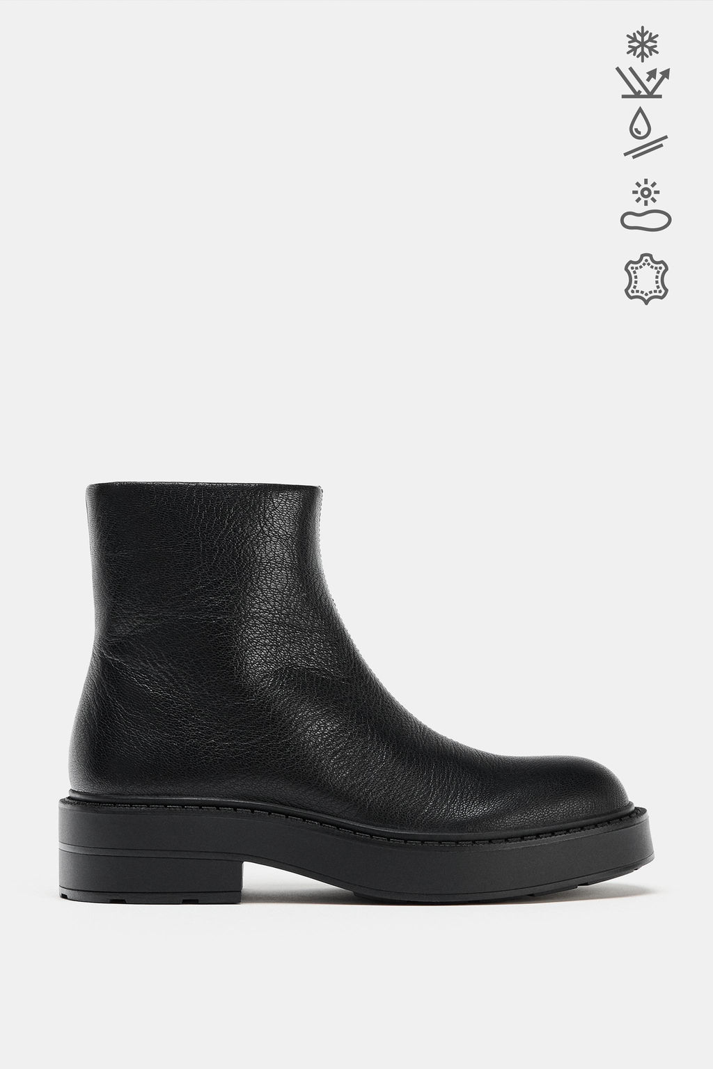 FLAT WATER-REPELLENT LEATHER ANKLE BOOTS - Zara фото 9