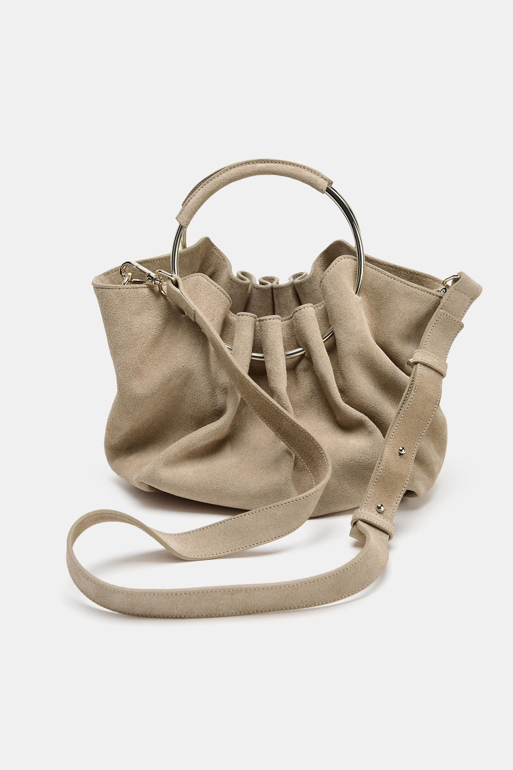 RIGID HANDLE SPLIT SUEDE BUCKET BAG - Zara фото 6