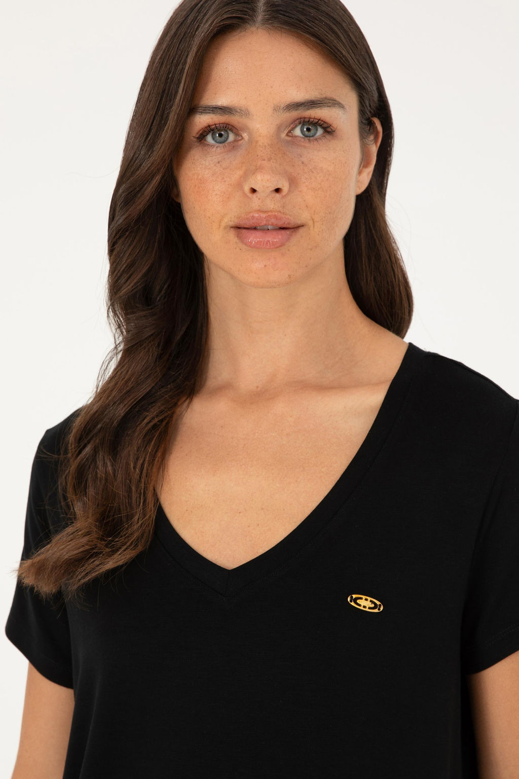 U. S. Polo Assn / Женская черная базовая футболка с v-образным вырезом - U.s. polo assn фото 9