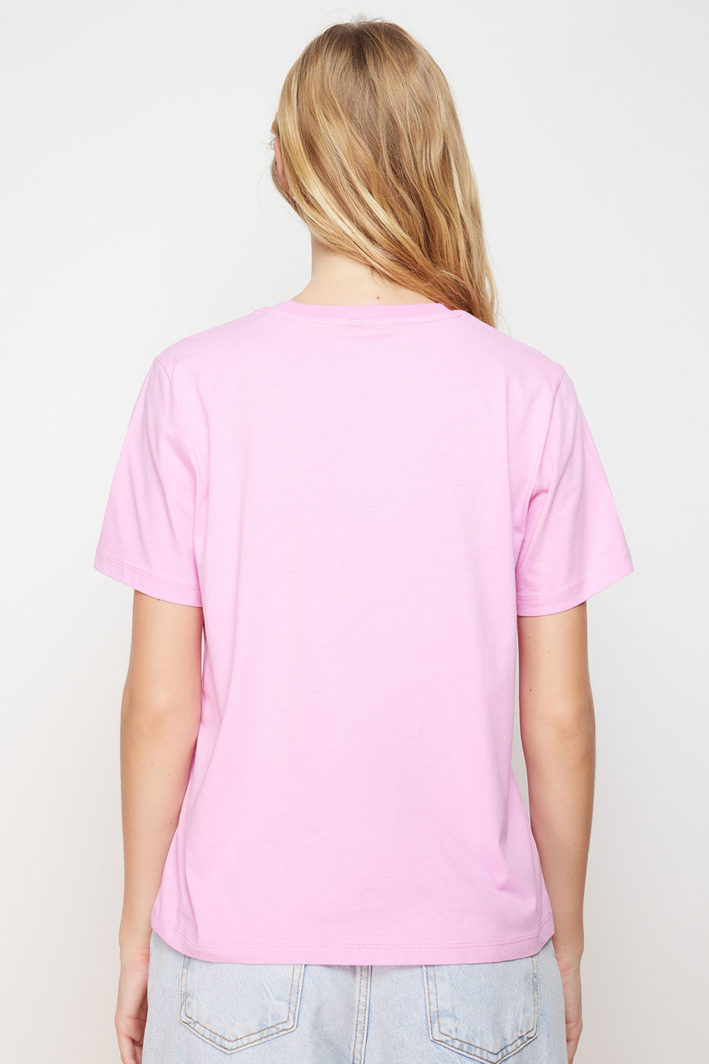 Pembe %100 Pamuk Basic Bisiklet Yaka Orme T-Shirt TWOSS23TS00000