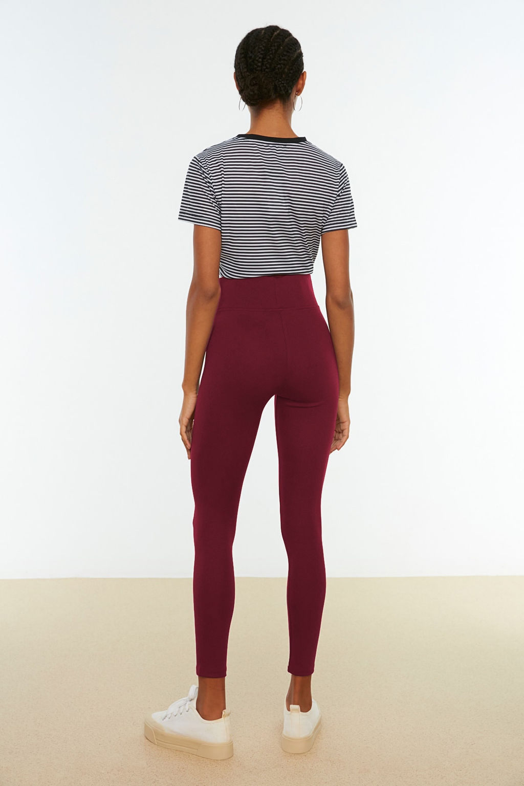 Bordo Toparlay?c? Beli Lastikli Yuksek Bel Esnek Orme Tayt TWOAW20TA0087