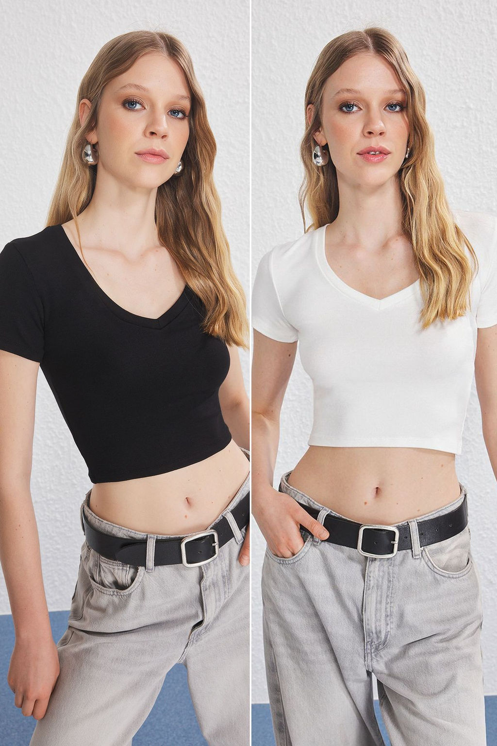 Trendyolmilla Siyah-Beyaz 2li Paket Orme Bluz TWOSS25BZ00504