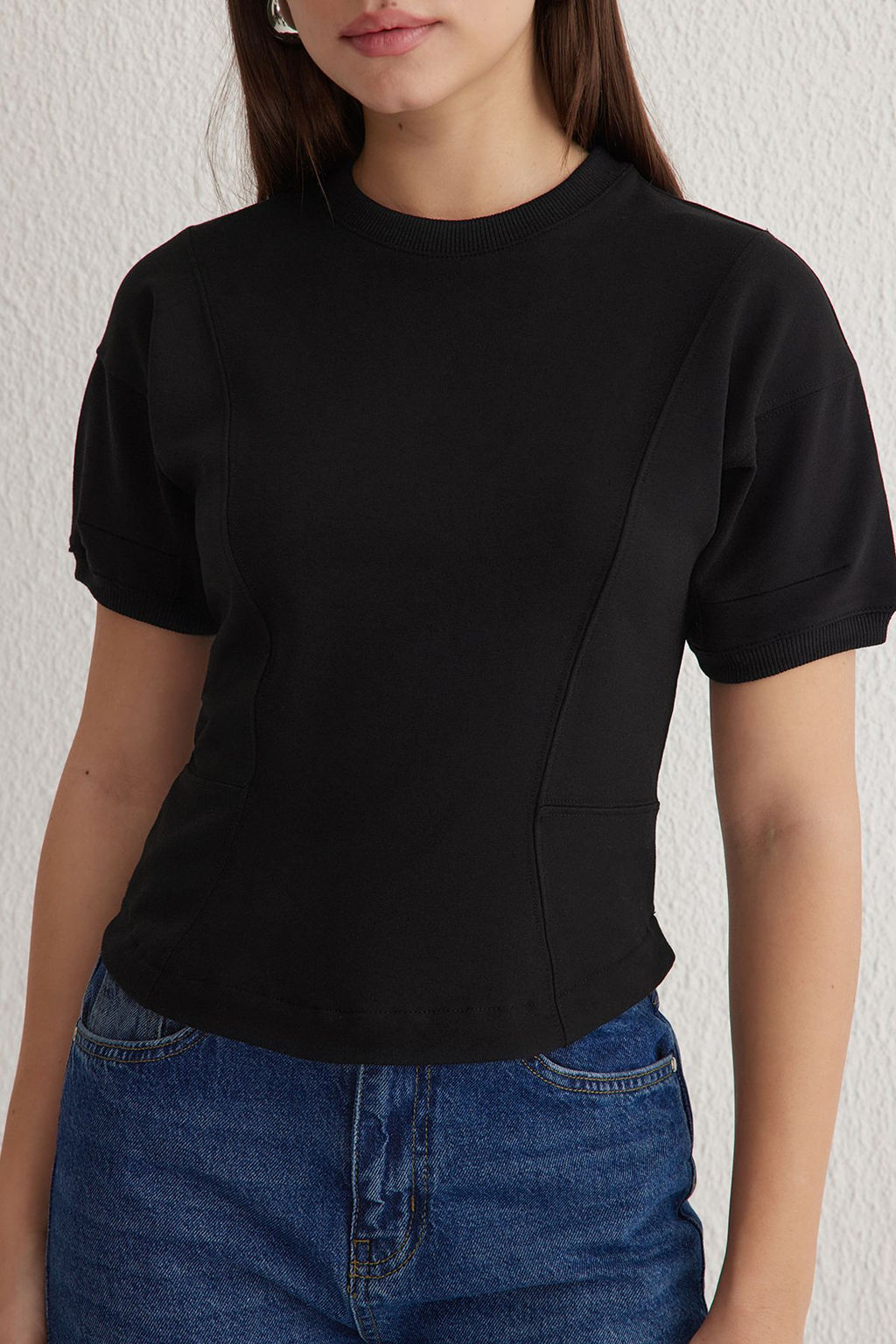 Trendyolmilla Siyah Fitted/Vucuda Oturan Bisiklet Yaka Esnek Orme Bluz TWOSS25BZ00009  фото 3