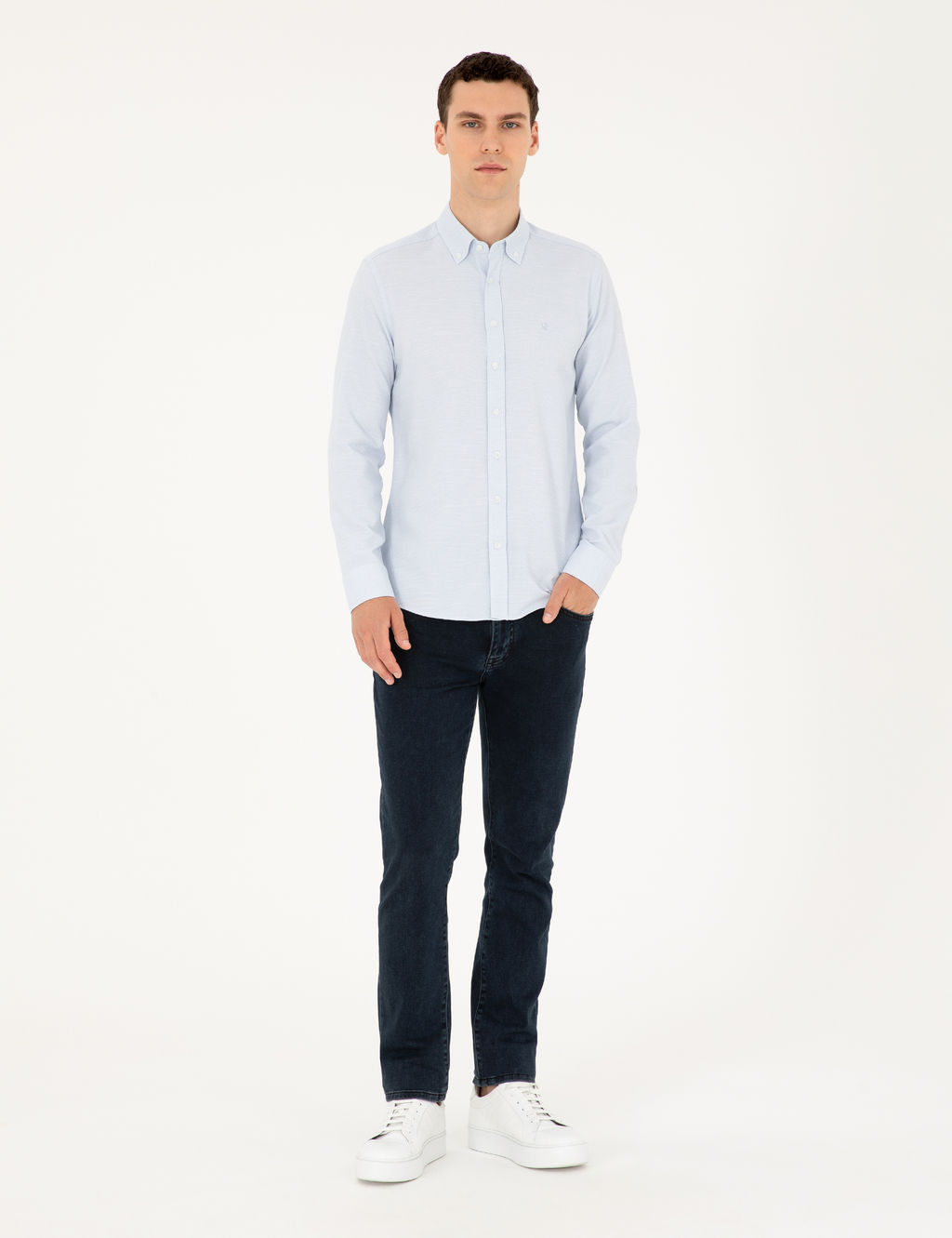 A__k Mavi Slim Fit Uzun Kollu G_mlek