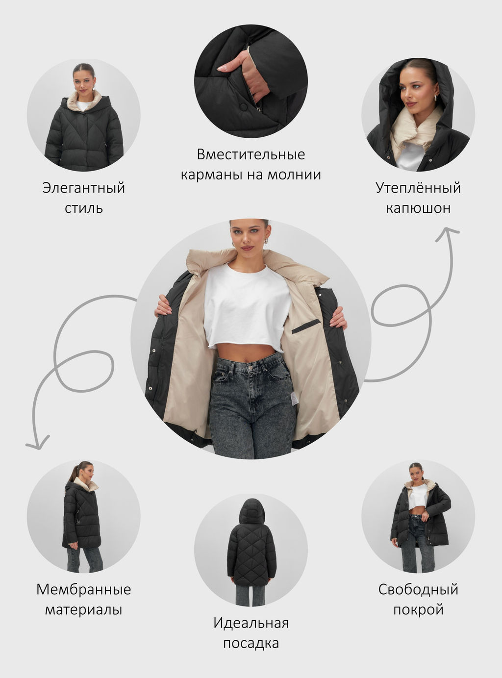 Куртка зимняя HaiLuoZi женская черная утеплитель 200 г/м² - Mtforce фото 19