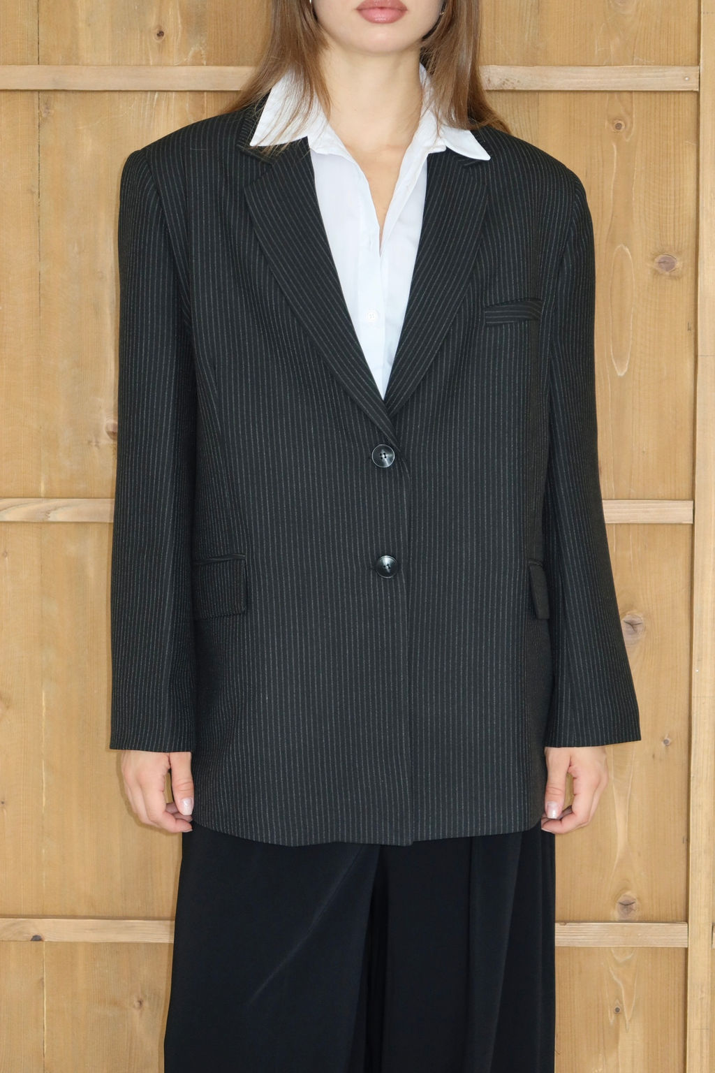 Siyah Beyaz Cizgili Oversize Dokuma Blazer Ceket TWOAW26BC00038