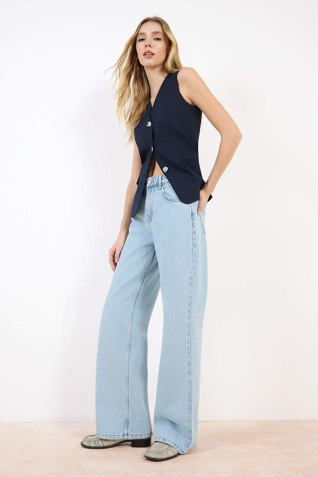 Siyah Yuksek Bel Uzun Boy %100 Pamuk Wide Leg Jeans TWOSS26JE00130 - Trendyolmilla фото 8