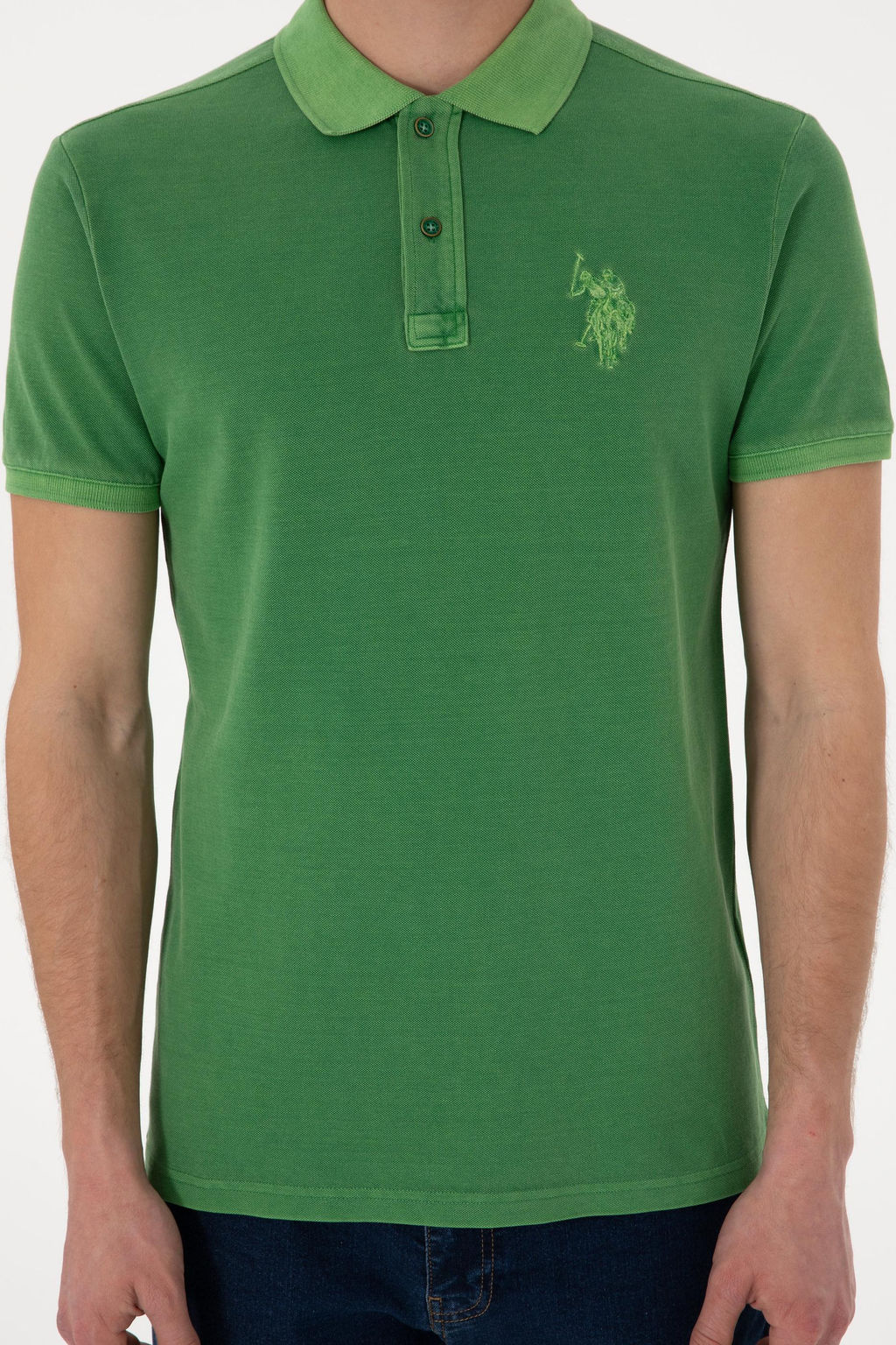 Erkek Slim Fit Polo Yaka Ye_il Y_kamal_ Basic Ti__rt Sepette S_rpriz _ndirim - U.s. polo assn фото 7