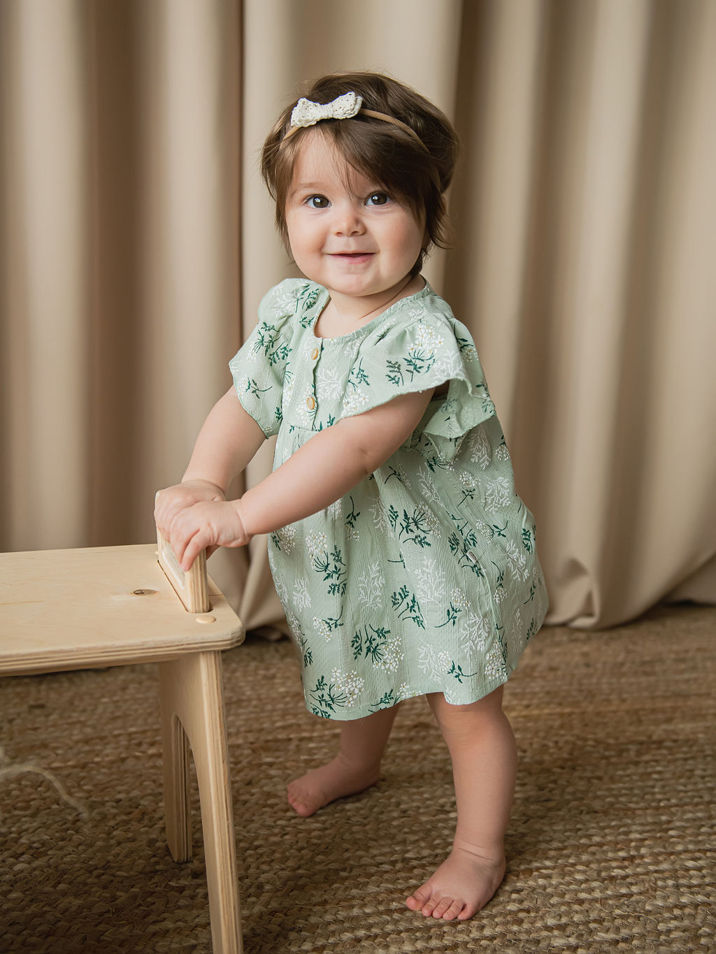 Платье хлопковое с цветочным принтом Зеленое 0+ - Bungly фото 3