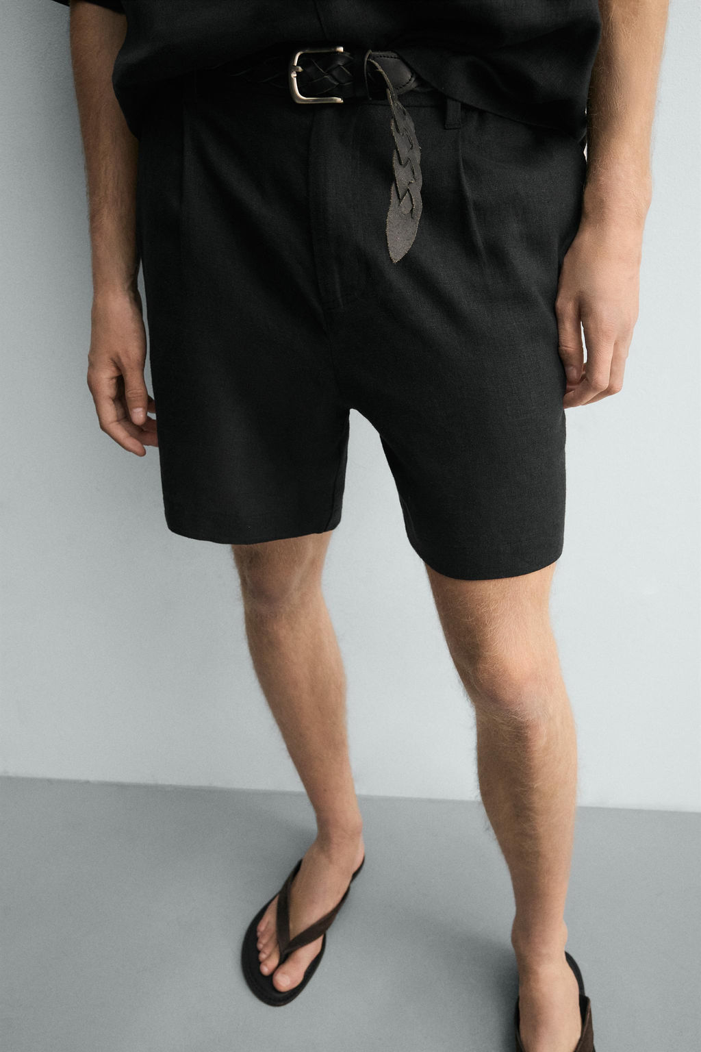 BERMUDA RELAXED FIT LINO - VISCOSA / Negro