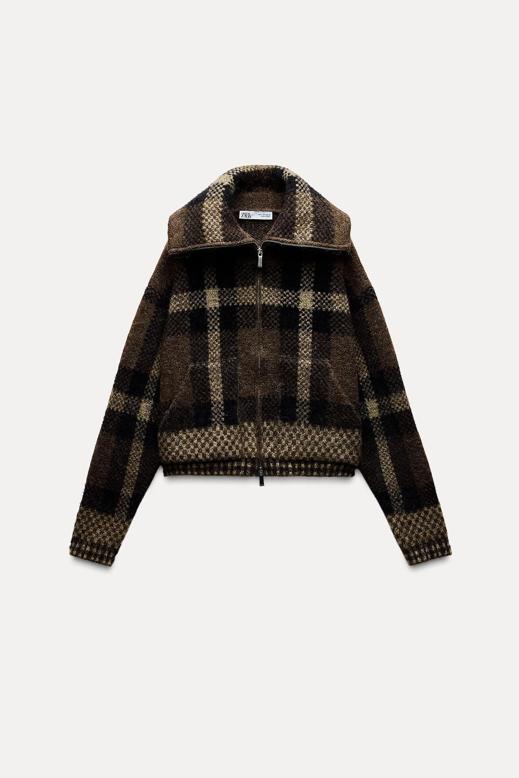 CHECKED KNIT BOMBER JACKET - Zara фото 4