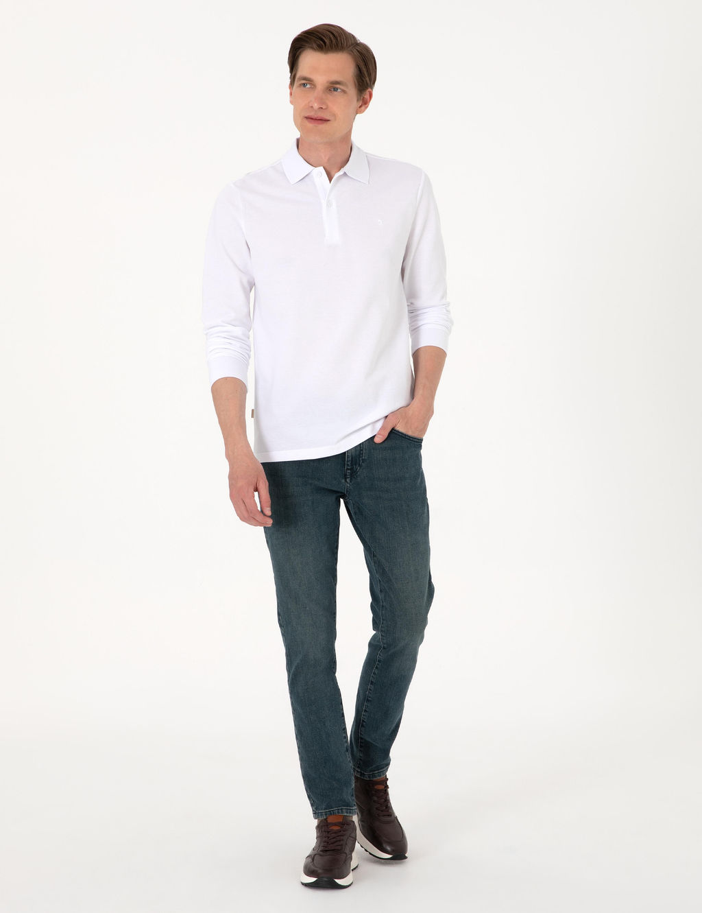 Beyaz Slim Fit K_vr_lmaz Polo Yaka Basic Pike Sweatshirt - Pierre cardin фото 4