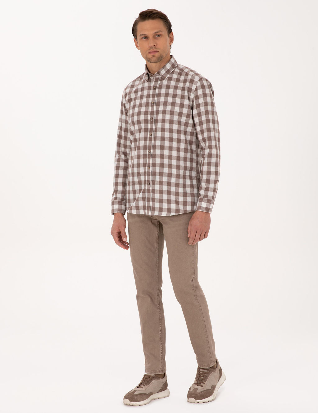 Рубашка Pierre Cardin Regular Fit в клетку коричневая