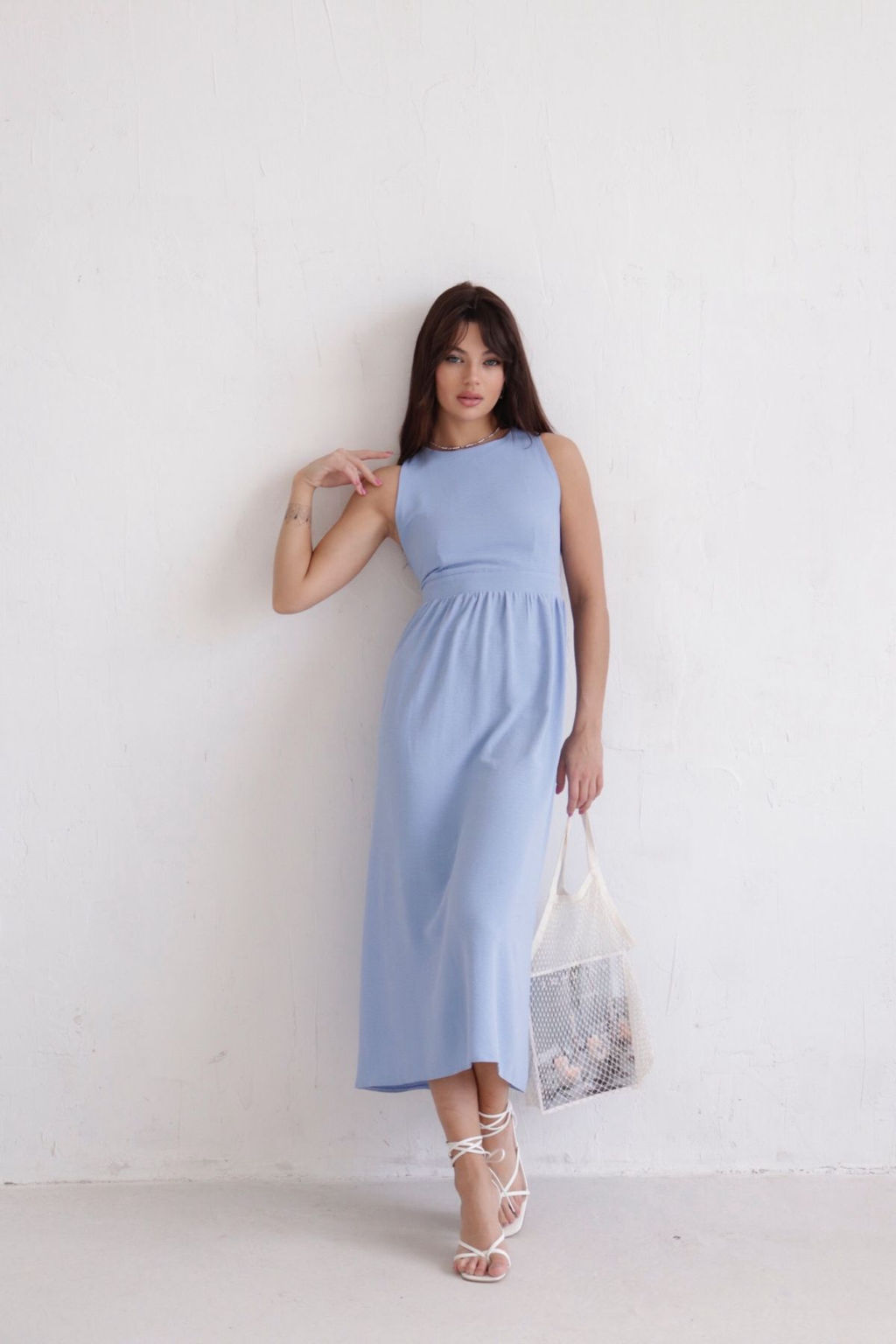Платье с перекрещенными бретелями голубое - Martichelli фото 5