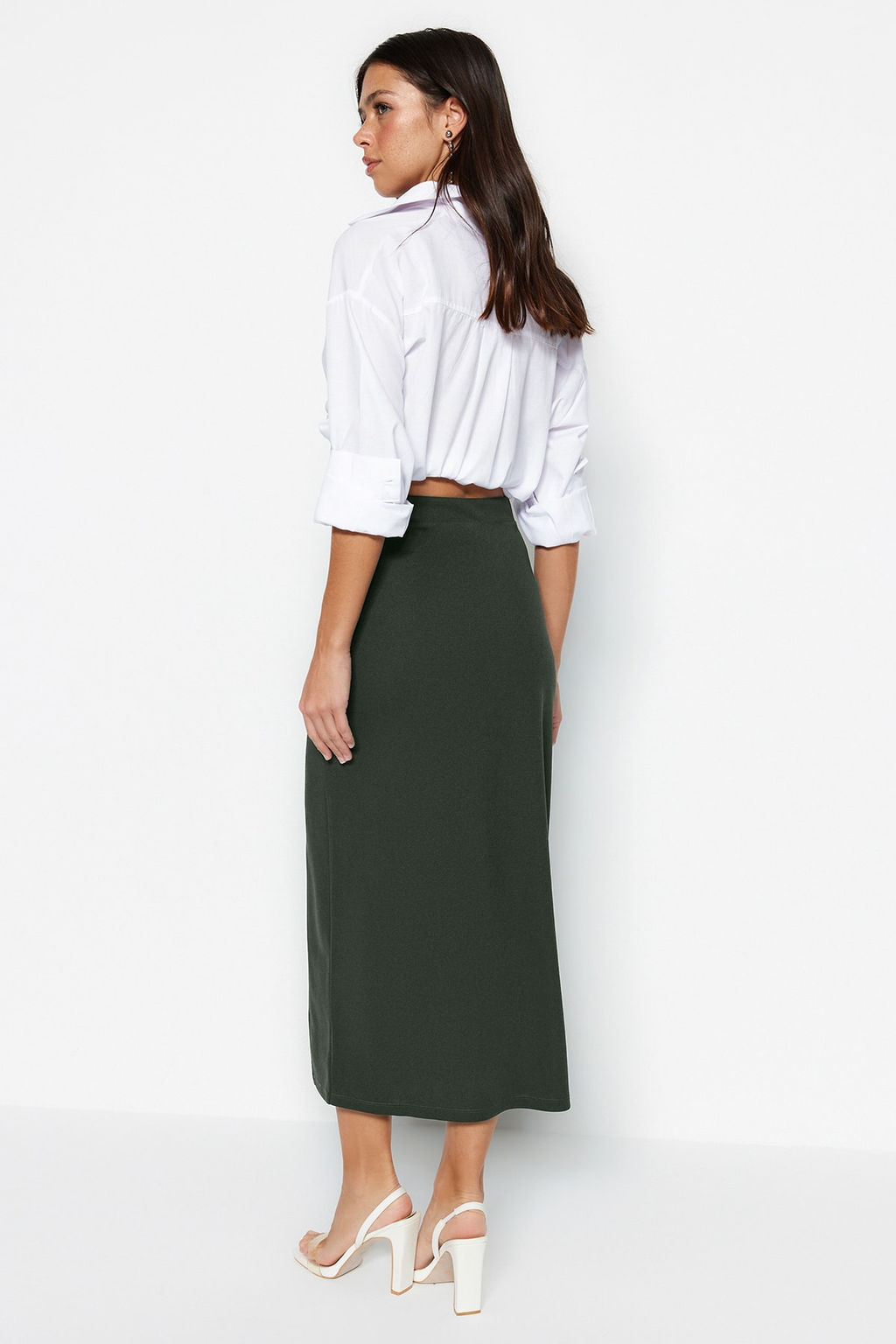 TRENDYOLMILLA Siyah Smart Krep Y?rtmac Detayl? Maxi Yuksek Bel Esnek Orme Etek TWOSS23ET00351 фото 5