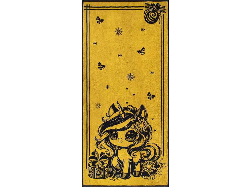 6с102.411ж1 Аниме-единорог(т.желтый) Полотенце махровое 67х150см