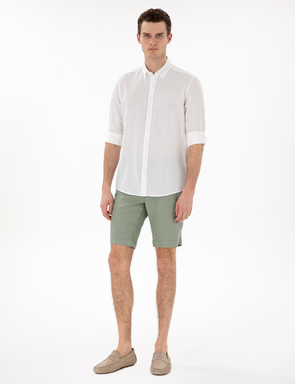 Рубашка Pierre Cardin Regular Fit белая с льном