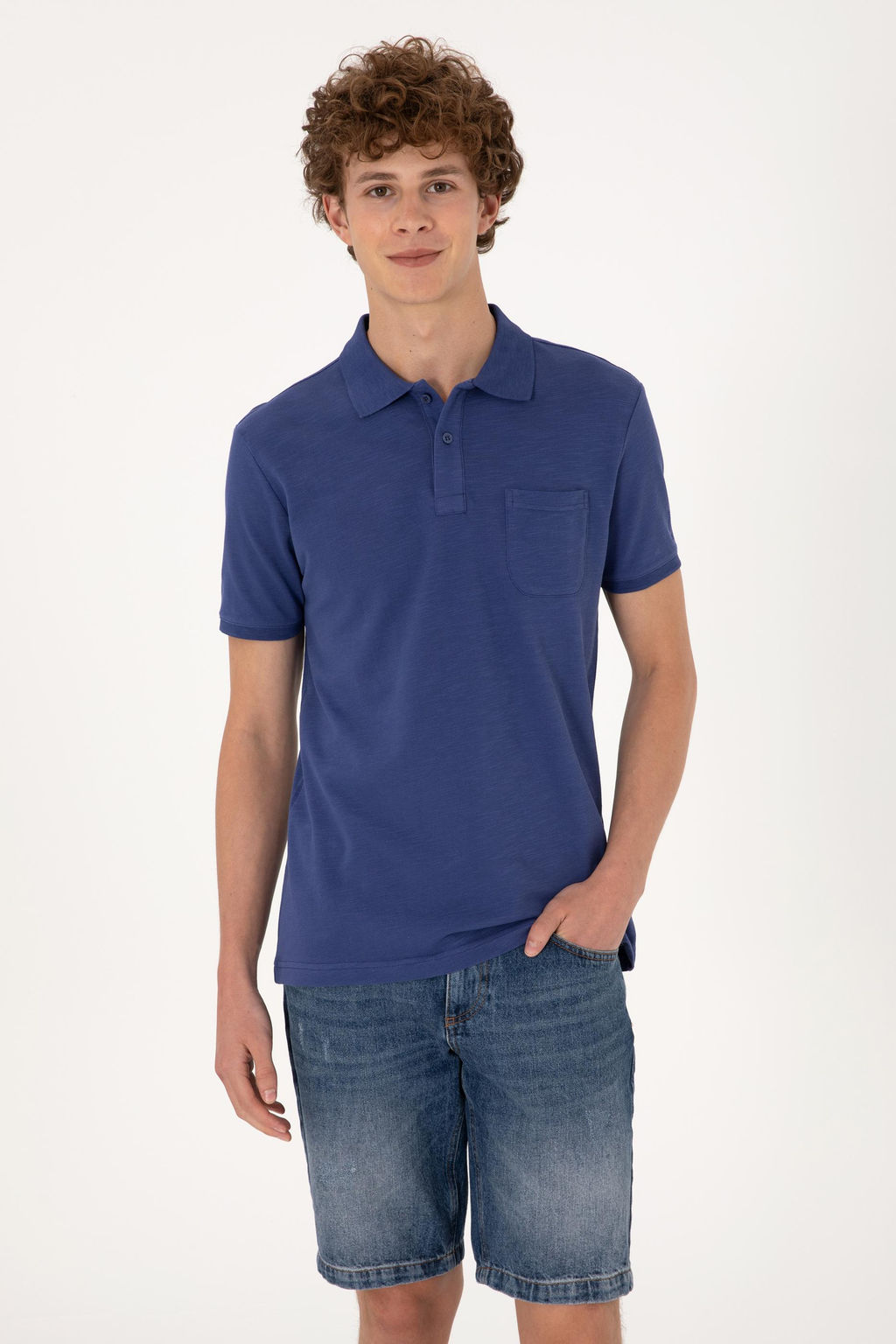 Erkek Slim Fit D_k_ml_ Polo Yaka A__k Lacivert Ti__rt Sepette S_rpriz _ndirim
