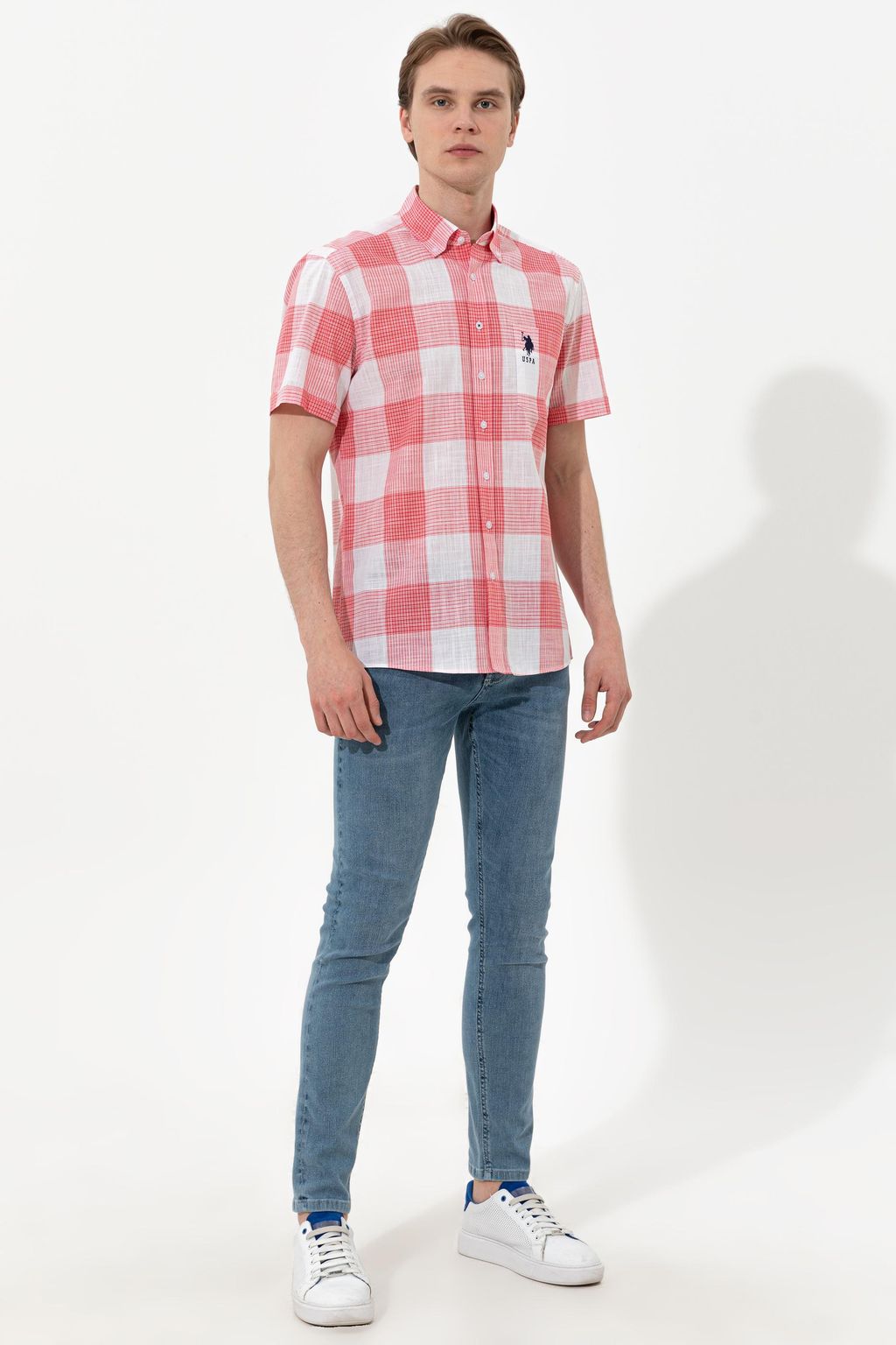 Мужская красная рубашка с коротким рукавом - U.s. polo assn фото 4