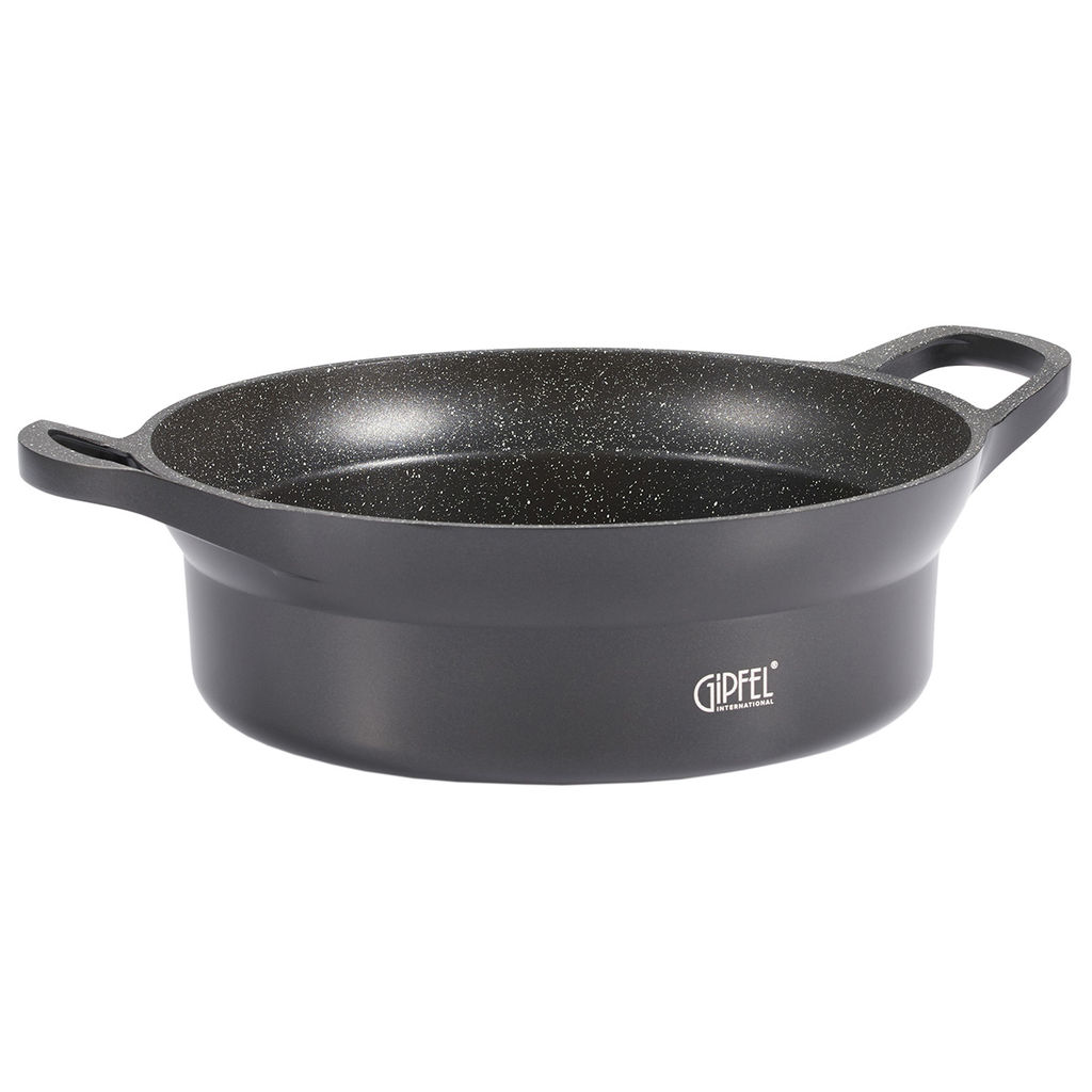 51921 GIPFEL Кастрюля-сотейник AZUL BLACK 26x9,0см/3,7л из литого алюминия со стеклянной крышкой, индукционным дном, двуслойным антипригарным мраморным покрытием Greblon Weilburger. Толщина: 1,6/4,5мм