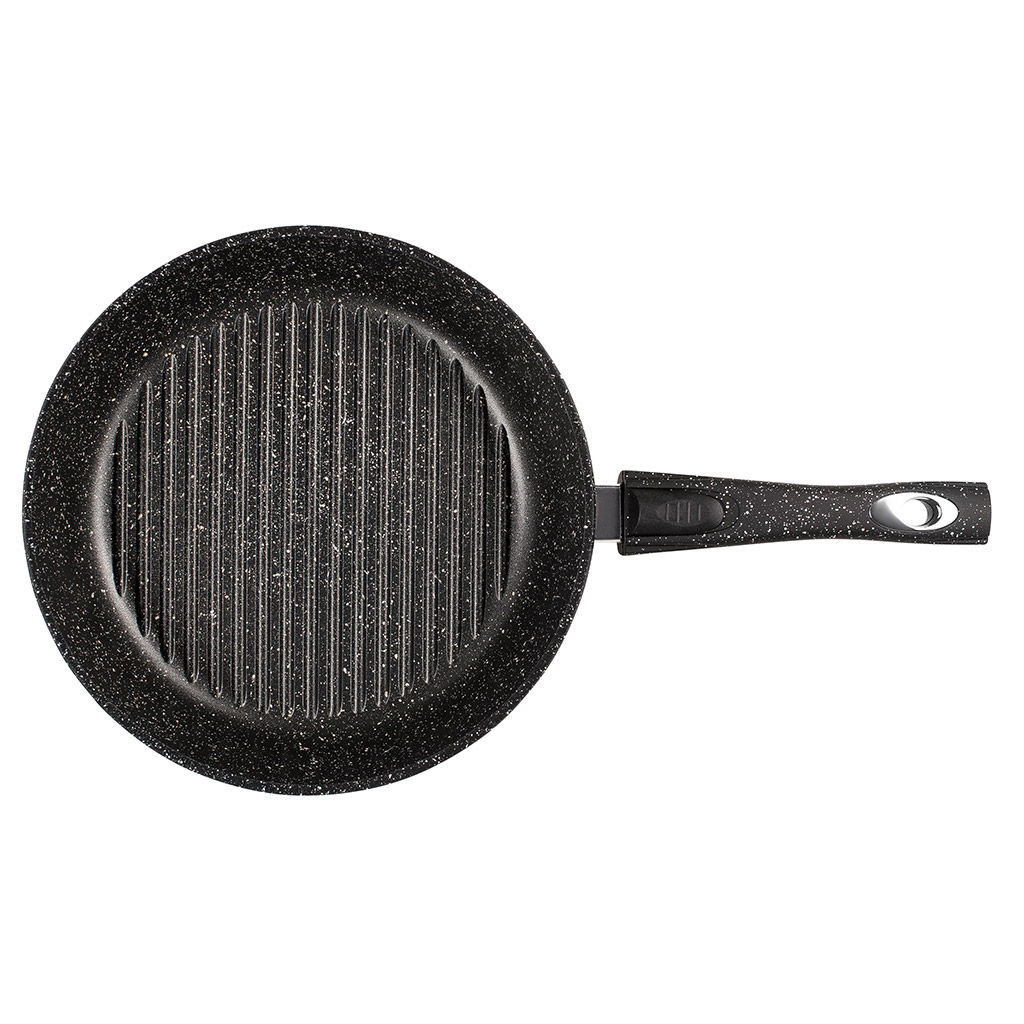 Сковорода-гриль с тефлоновым покрытием д26см Гранит, h7см, s0,4см, съемная ручка из термостойкого пластика (Россия) - Домашняя мода фото 2