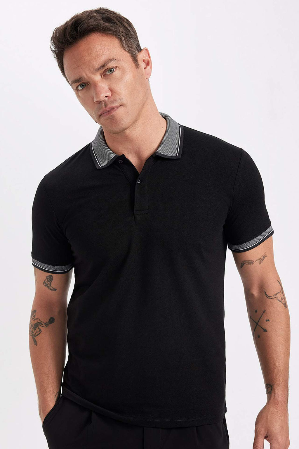 Slim Fit Dar Kesim K?sa Kollu Pamuklu Polo Tisort - Defacto фото 3