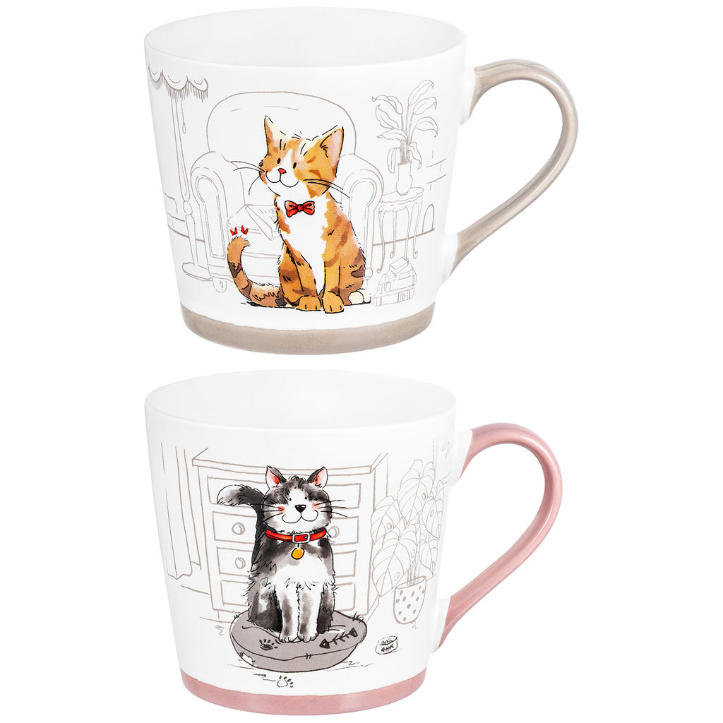 Набор 2 кружек 400 мл 13,5*9,5*9 см "Довольные коты", фарфор