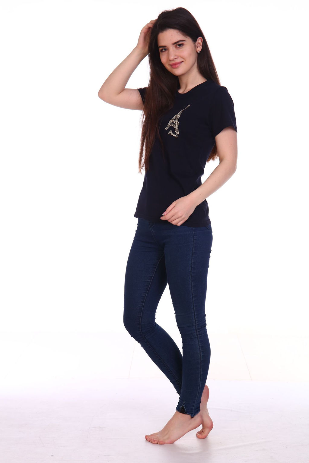 Футболка женская, с вышивкой, модель 157, трикотаж (Эйфелева башня, синий ) - Ивановотекстиль фото 3