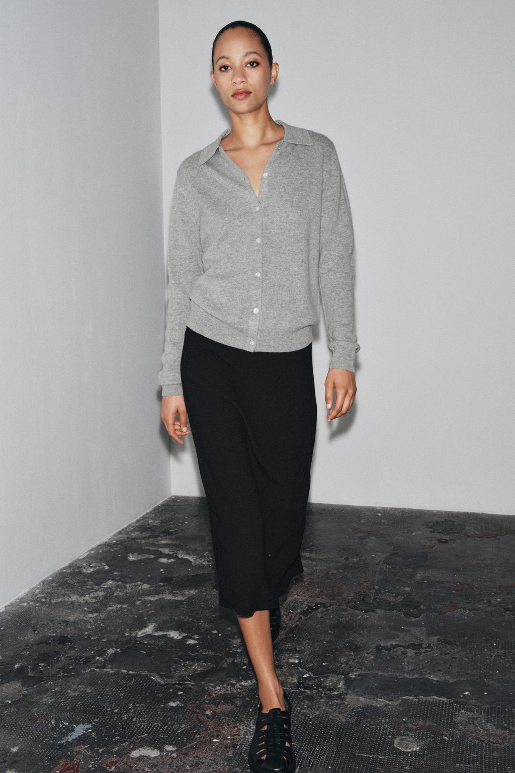 WOOL AND CASHMERE POLO CARDIGAN
