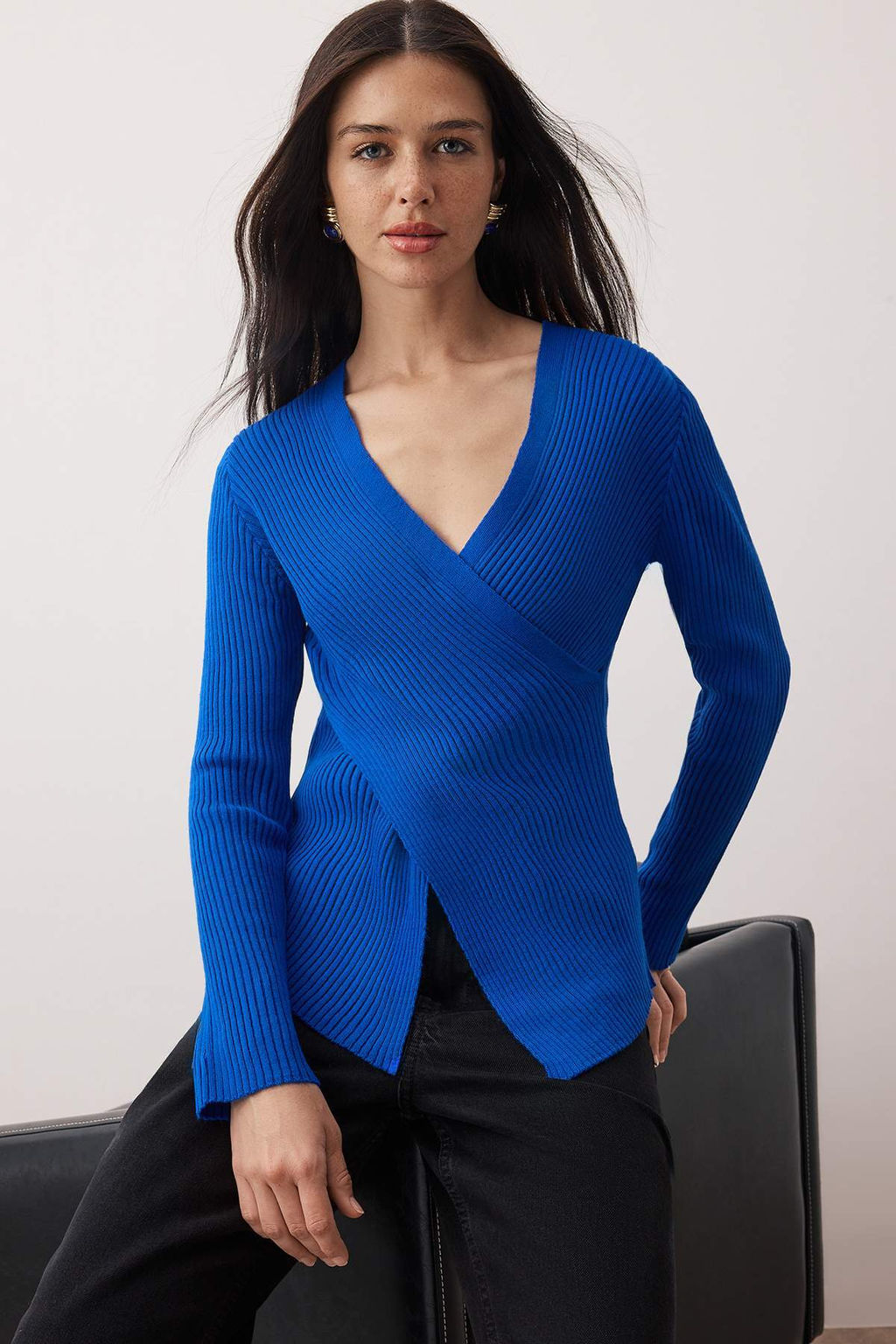 Siyah Fitted/Vucuda Oturan Kruvaze Ince Triko Kazak TWOAW26KZ00178 - Trendyolmilla фото 9