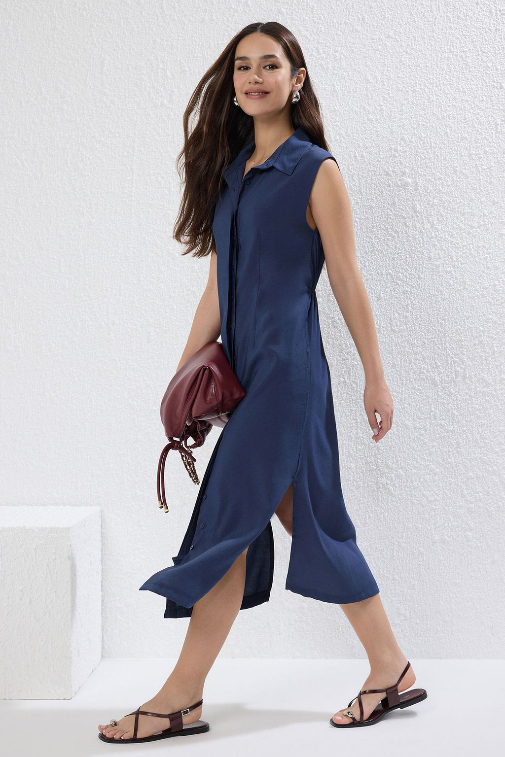 TRENDYOLMILLA Haki Duz Midi Modal Dokuma Gomlek Elbise TWOSS25EL00281 фото 8