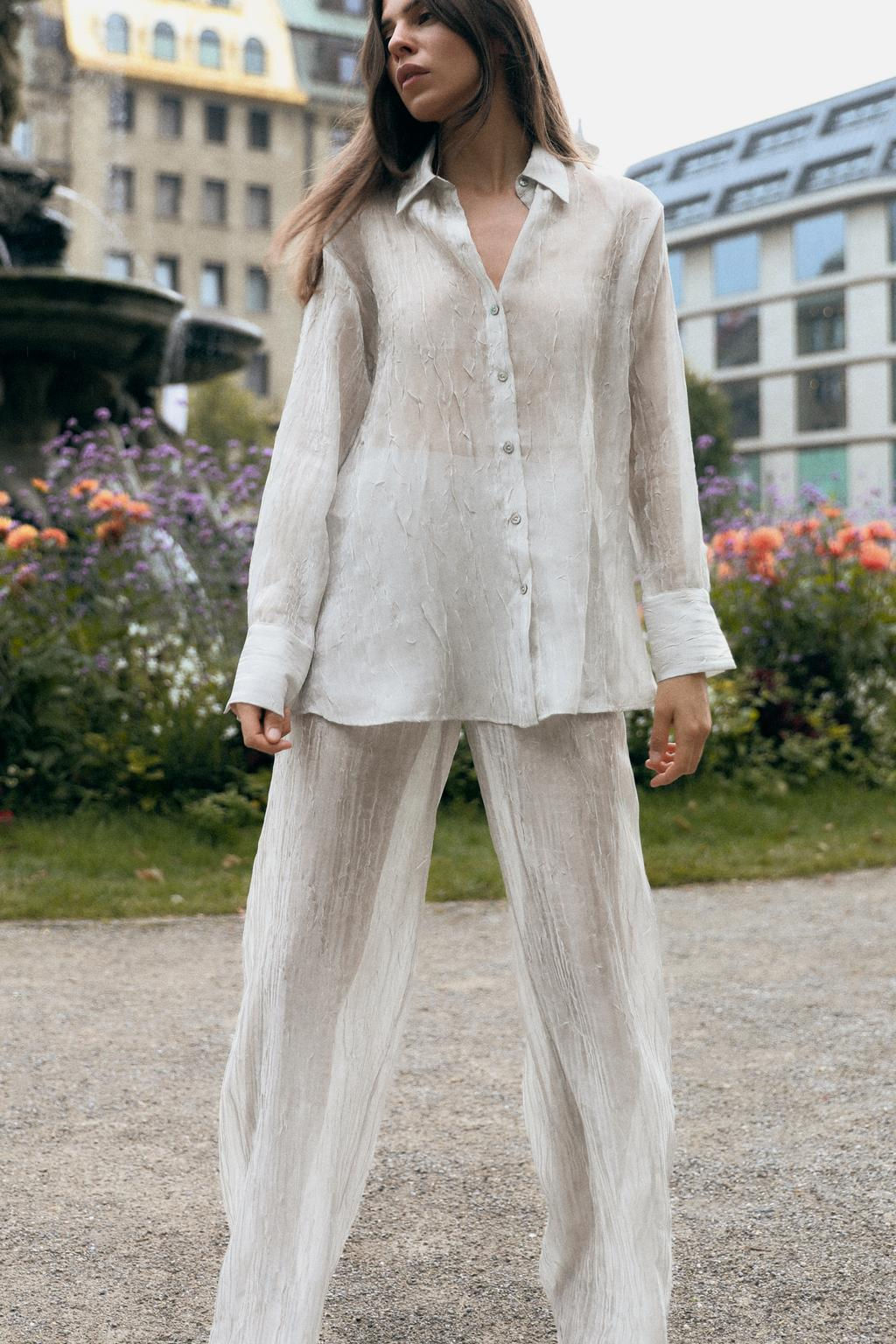 WRINKLED-EFFECT ORGANZA TROUSERS - Zara фото 3