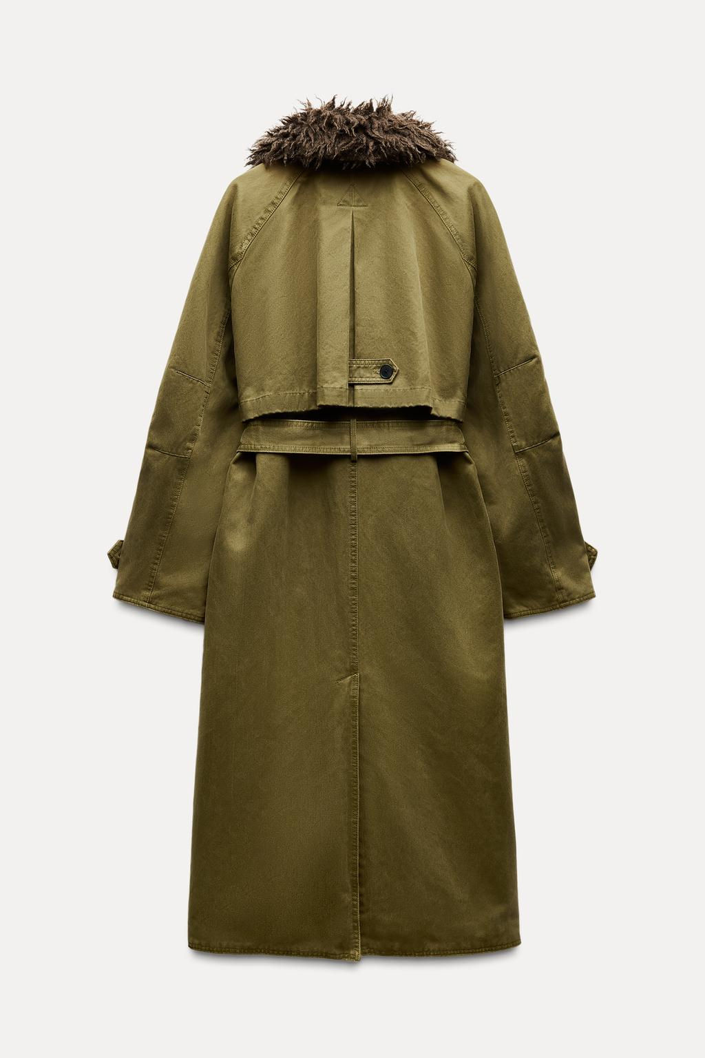 WAXED TRENCH COAT WITH FAUX FUR COLLAR - Zara фото 11