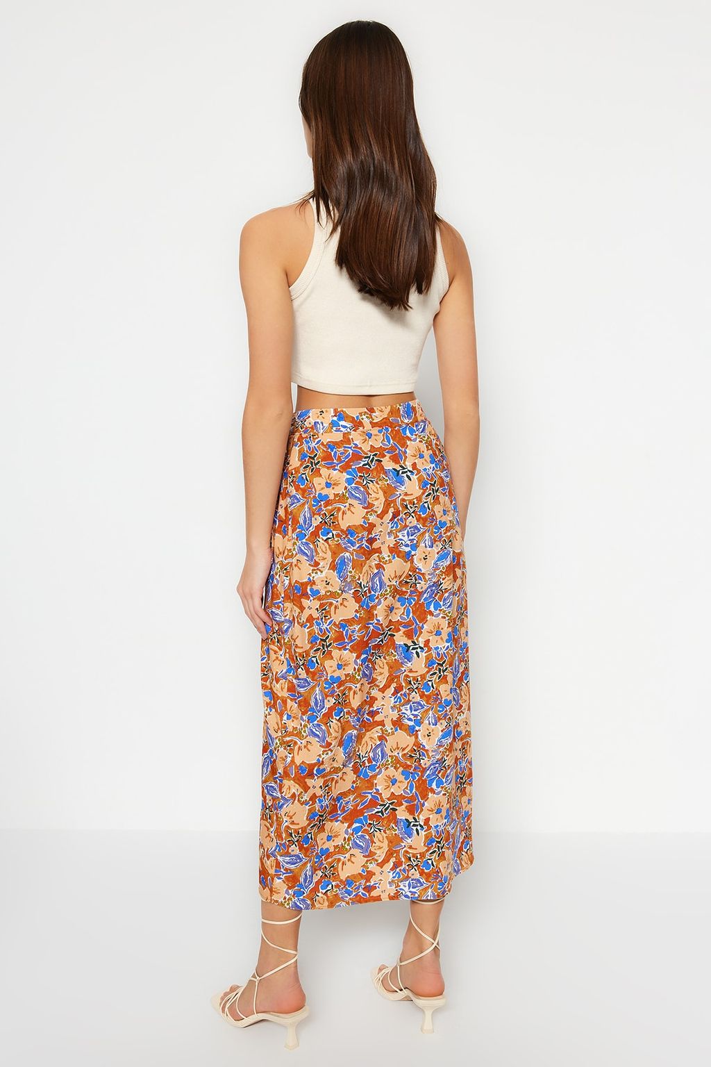 TRENDYOLMILLA Cok Renkli Cicek Desenli Viskon Kumasl? Midi Dokuma Etek TWOSS23ET00294 фото 13
