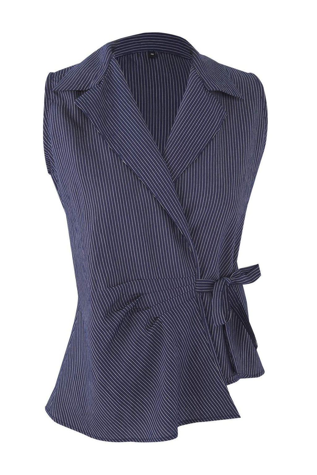 Lacivert Kruvaze Kolsuz Cizgili Gomlek TWOSS25GO00156 - Trendyolmilla фото 5