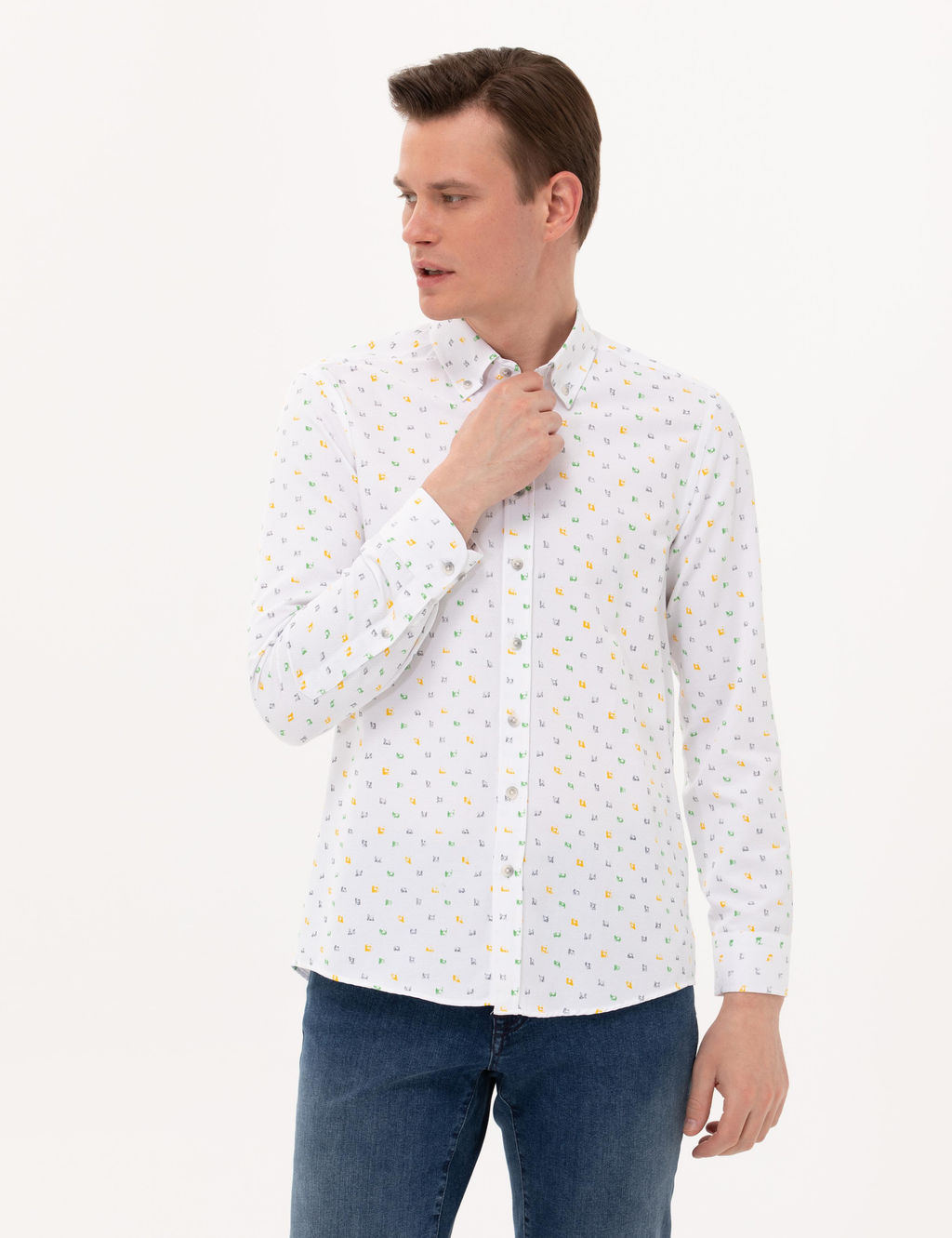 Рубашка Pierre Cardin Slim Fit светло-зеленая с длинным рукавом