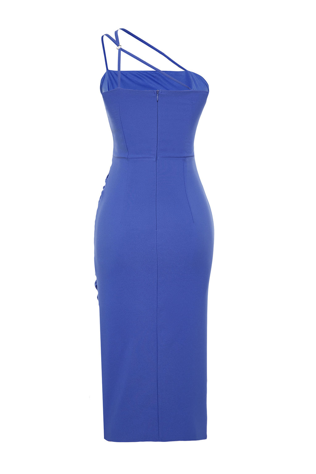 Mavi Drape Detayl? Dokuma Midi S?k Abiye Elbise TPRSS23EL00543