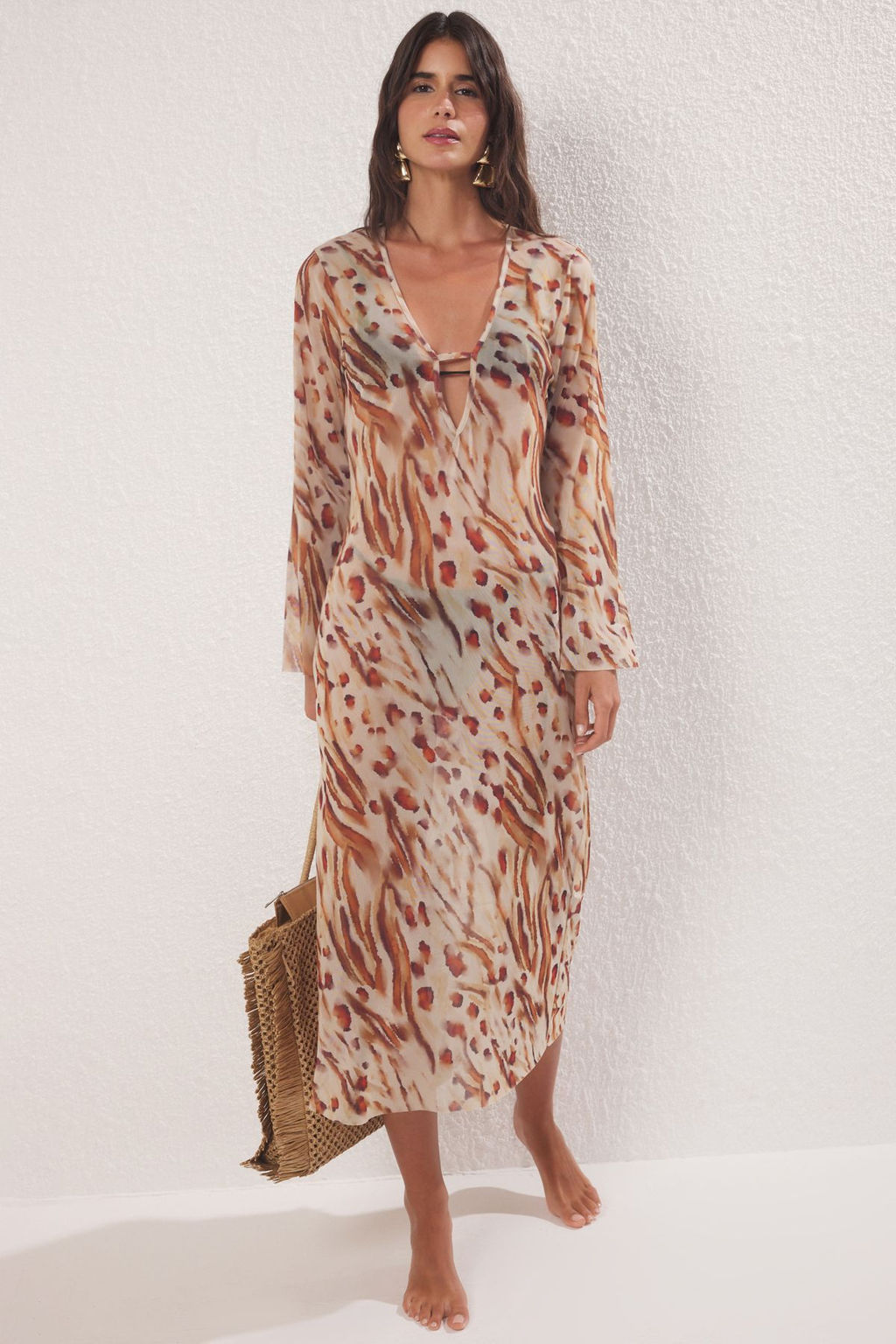 Trendyolmilla Leopar Desenli Oversize Maxi Dokuma Plaj Elbise TBESS25EL00116