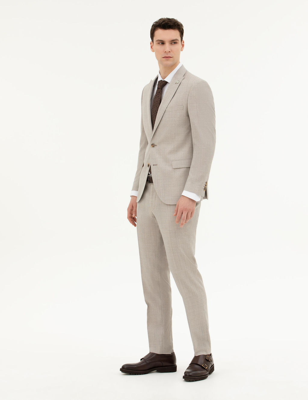 Bej Ex. Slim Fit Y_n Tak_m Elbise