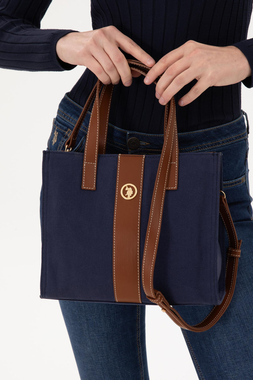 Женская темно-синяя сумка через плечо из плотной ткани - U.s. polo assn фото 2